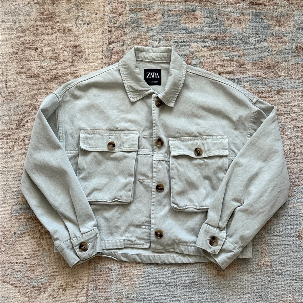 Zara Cropped Mint Green Denim Jacket
